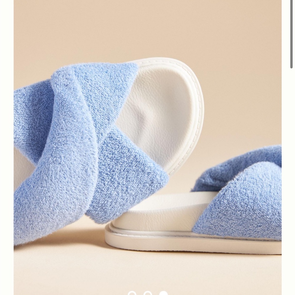 Maeve- Terri Cloth Beach/Pool Slides, Blue/White, Size 8, NWT - Picture 2 of 5